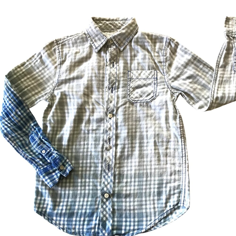 Upcycled Bleached Flannel Shirt Hand Painted Elephant Top Green Blue Medium - Picture 9 of 10